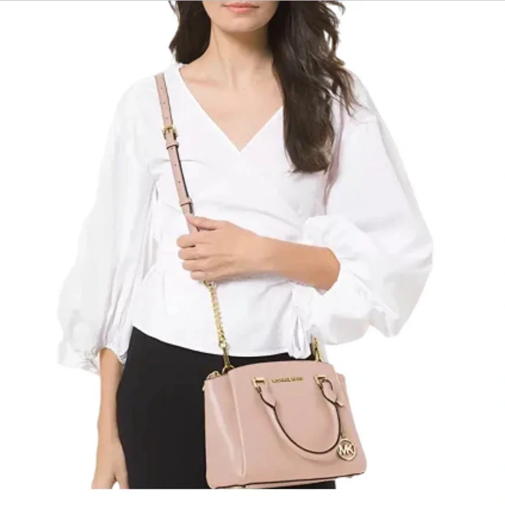 Michael Kors | Maxine Small Messenger Bag | Pebbled Leather | Soft Pink - Picture 8 of 9